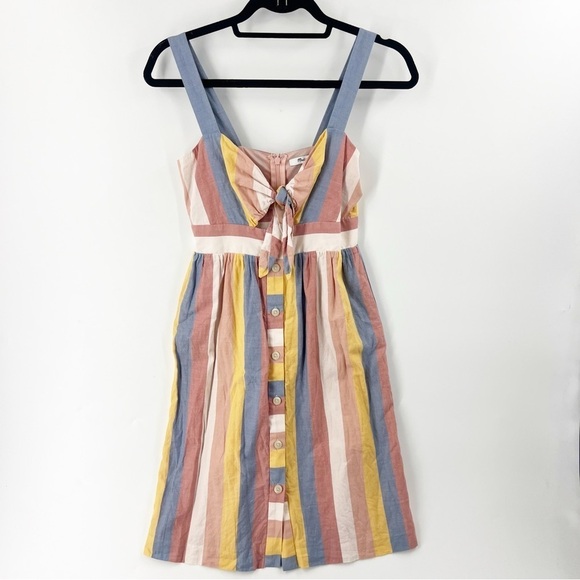 ✅ MADEWELL Tie-Front Cutout Dress in Sherbet Stripe SIZE 00 - Picture 3 of 11